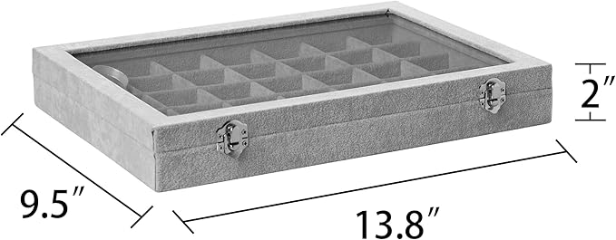 Frebeauty Velvet Jewelry Tray,35 Grid Jewelry Organizer with Clear Lid,Earring Holder Organizer Case with Clasp,Drawer Insert