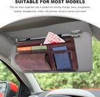 Car Sun Visor Organizer, Soft Leather Auto Sunshade Glasses Storage Bag with Multi-Pocket Net Zipper, Scratch-Resistant Vehicle Visor Pocket Eyeglasses Case Note Holder (Brown)