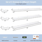 Picture Ledge Shelf for Wall, 48 inches Solid Pine Wood Nursery Book Shelves 3 Pack, Floating Ledge Shelves for Kids' Room, B