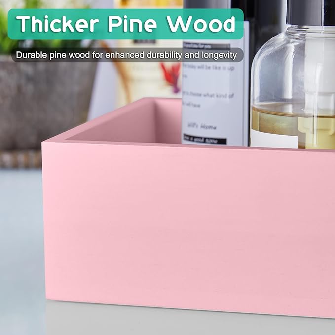 ALELION Pink Bathroom Basket for Organizing - Wooden Toilet Tank Paper Basket with Handle for Back of Toilet Tank Top Organiz