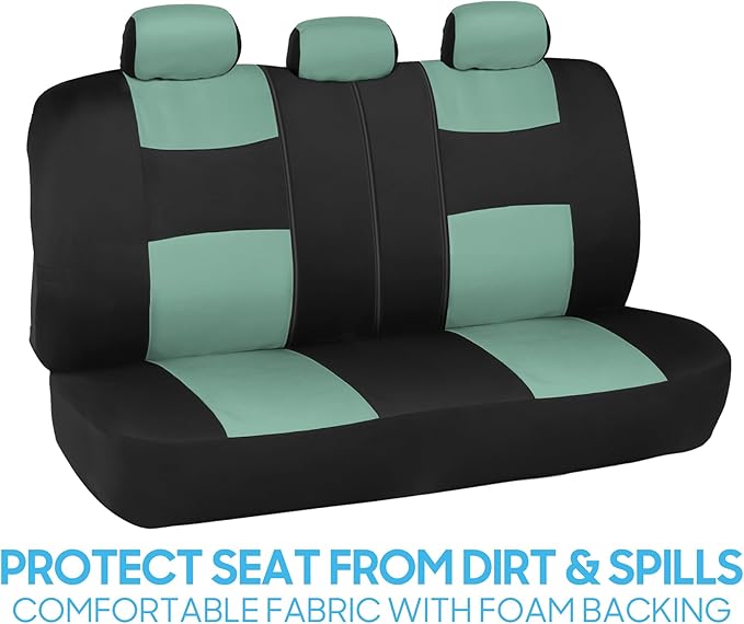 BDK PolyPro Car Seat Covers Full Set in Mint on Black – Front and Rear Split Bench Seat Covers Accessories for Auto Trucks Va