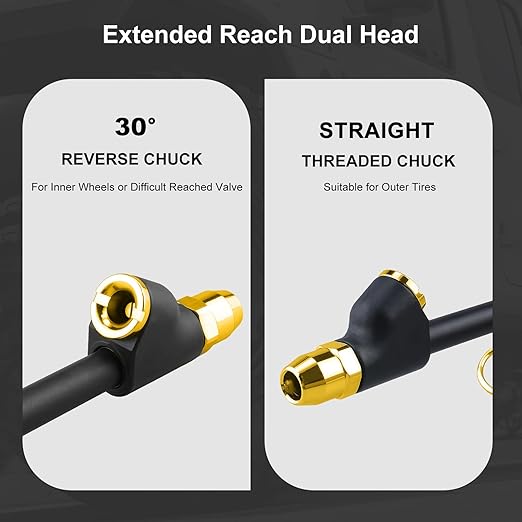 Dual Head Tire Pressure Gauge 10-150PSI, Heavy Duty Semi Truck Tire Pressure Gauge 1-10 Bar, Air Pressure Gauge for Tires Extended Tube for Semi Truck, RV, Car, Motorcycle(Pack of 2)