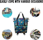 Trolley Bags for Shopping Cart,Large Capacity -Foldable Travel Bag,Shopping Bag with Wheels and Zipper Reusable Grocery Bags Foldable. (Blue)