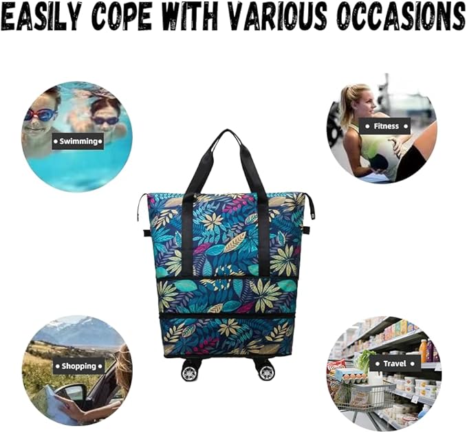 Trolley Bags for Shopping Cart,Large Capacity -Foldable Travel Bag,Shopping Bag with Wheels and Zipper Reusable Grocery Bags Foldable. (Blue)
