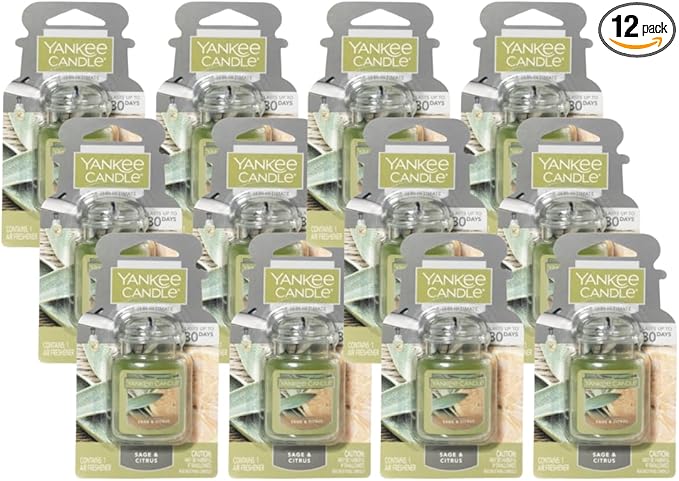 Yankee Candle Car Air Fresheners, Hanging Car Jar Ultimate, Neutralizes Odors Up To 30 Days, Sage & Citrus, 0.96 OZ (Pack of 