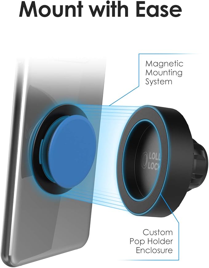 ENCASED LolliLockit Magnetic Grip Car Mount for Pop Phone Holder, Dash/Window Socket Attachment by LolliLocket (Patent Pending)