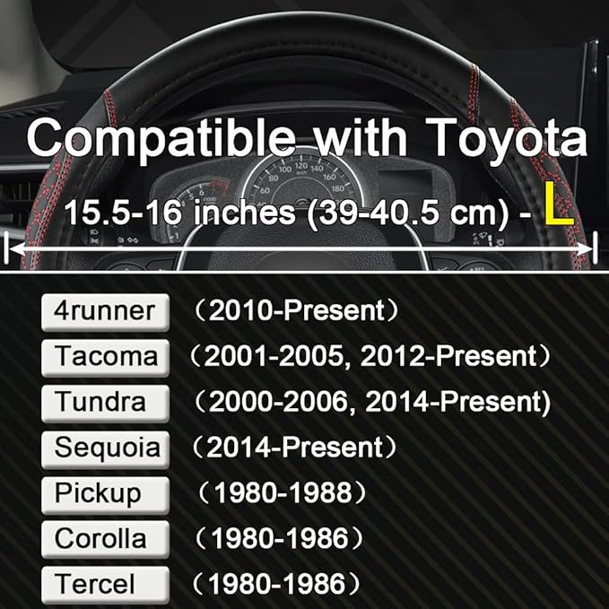 West Llama Customized Auto Car Steering Wheel Cover for Toyota Tacoma,4Runner,Tundra,Sequoia,15.5-16 inch(Diamond Quilted-Bla