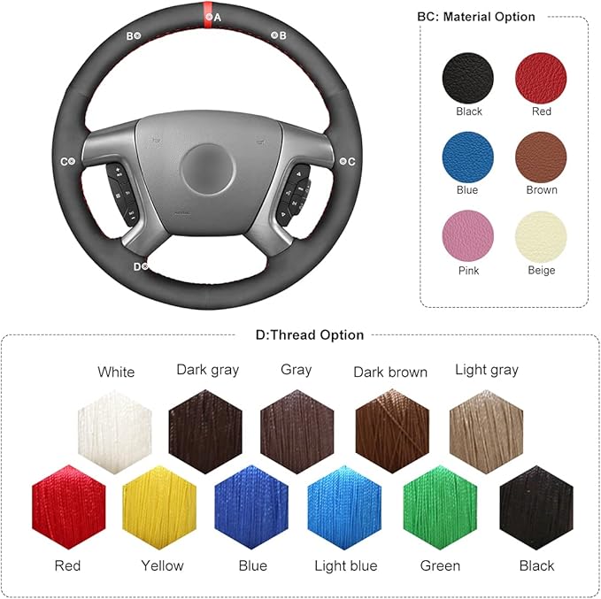 MEWANT Steering Wheel Cover Wrap for (Chevy) Silverado 1500 / Silverado 2500 / Silverado 3500 / Avalanche 2007-2013 / Suburban/Tahoe/Traverse Custom Version