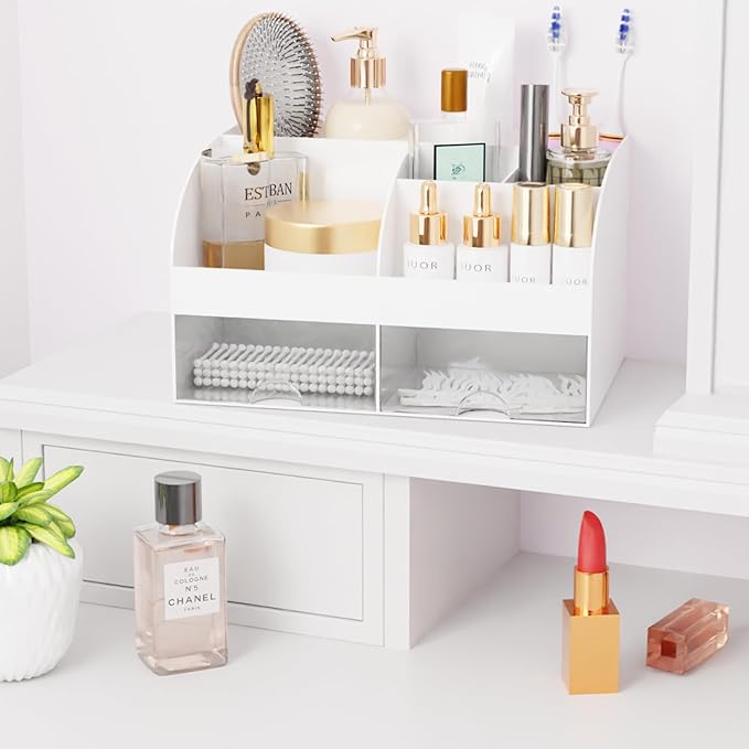 Makeup Organizer with Drawers, Cosmetic Storage for Dresser Vanity and Bathroom Countertop, Beauty Holder for Lipstick Brush,