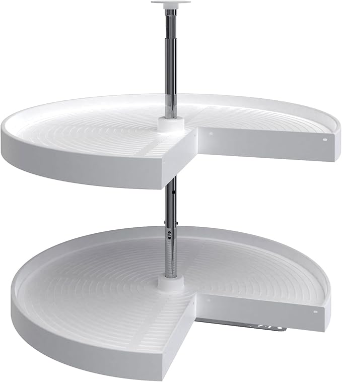 Rev-A-Shelf 28" Pie-Cut Dual Tier Lazy Susan Organizer for Corner Wall Kitchen Cabinets, Plastic Home Rotating Storage Shelve