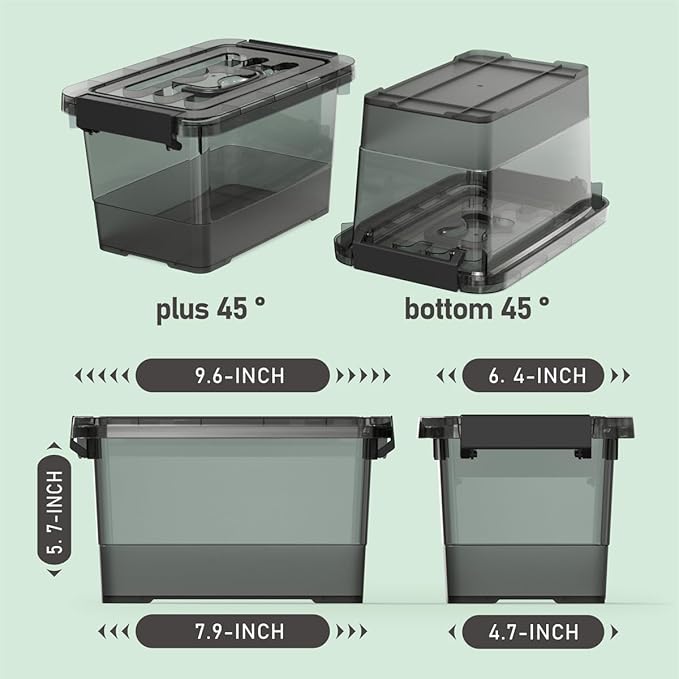 Clear Black Small Plastic Storage Bins with Lids 4 Quart, 6-Pack Stackable Organizer Boxes with Carry Handles, Compact Storag