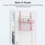 Coat Rack, Over The Door Hanger with Mesh Basket, Detachable Storage Shelf for Towels, Hats, Handbags, Coats (Pink)