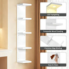 LinTimes 5-Tier LED Wall Shelf with Remote Control, White Floating Shelves Unit, Wall Mounted Display Storage
