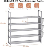VILICK Shoe Rack for Closet Shoe Organizer Space Saver Storage for 20-25 Pair Shoe Shelf with Hook and Side Pocket Free Stand