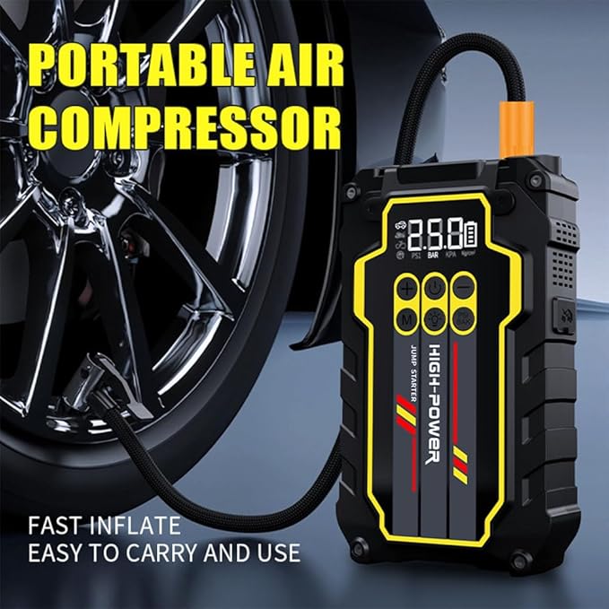 Jump Starter 4000A 12V Car Battery Booster Pack (Up to 7.0L Gas, 5.5L Diesel), Portable Power Bank with Air Compressor,