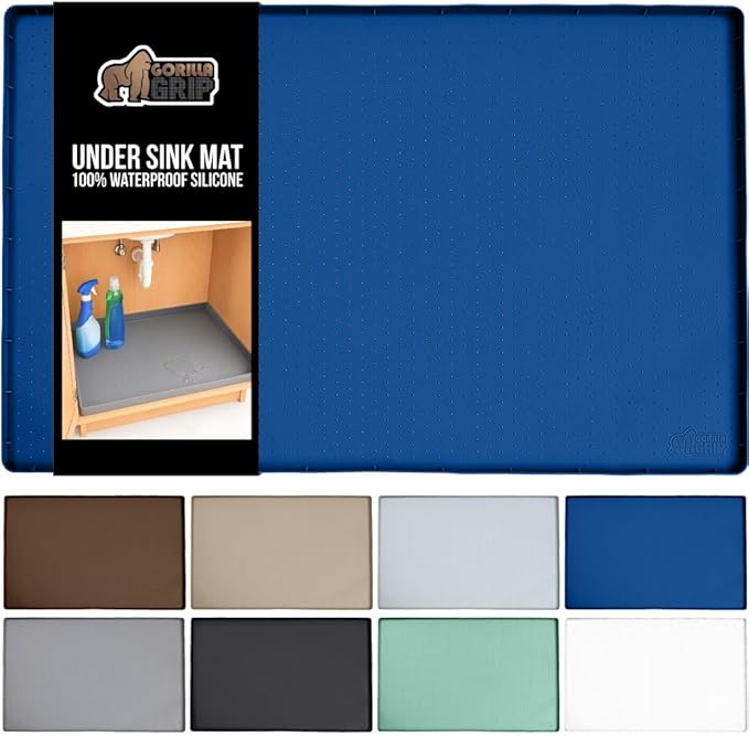 GORILLA GRIP Waterproof Silicone Under Sink Mat with Raised Lip for Kitchen and Bathroom, Cabinet Shelf Liner Stay in Place M