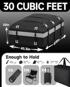 Car Rooftop Cargo Carrier Bag 30 Cubic Feet, Soft-Shell Luggage Cargo Bag Waterproof Bag, Include 2 Reinforced Straps, 6 Door Hooks, Anti-Slip Mat, Luggage Lock