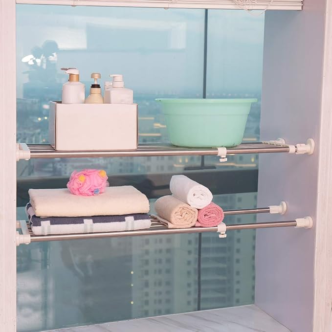Hershii Expandable Closet Tension Shelf Rod Adjustable Storage Rack Heavy Duty DIY Organizer Divider for Wardrobe Cupboard Ki