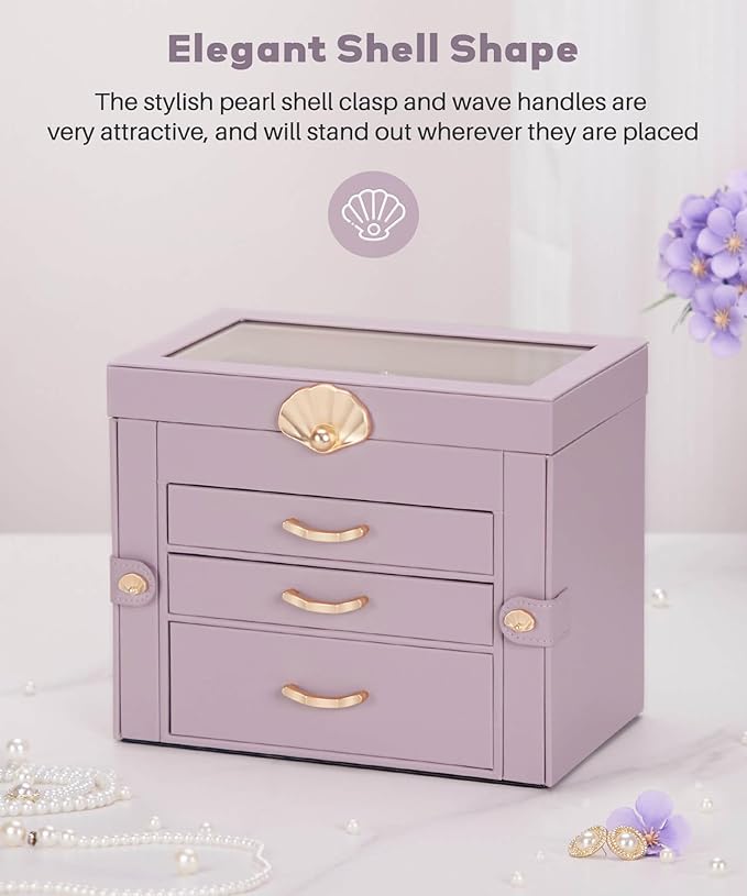 Enthralite Jewelry Box with 3 Drawers: Display Organizer for Earrings Necklaces - Gifts for Girls Women (Grey Purple)