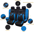 Flying Banner Butterfly car seat Covers ful Set Fashion Universal Lady Woman Female Rear Bench Split Colorized (Full Set, Blu