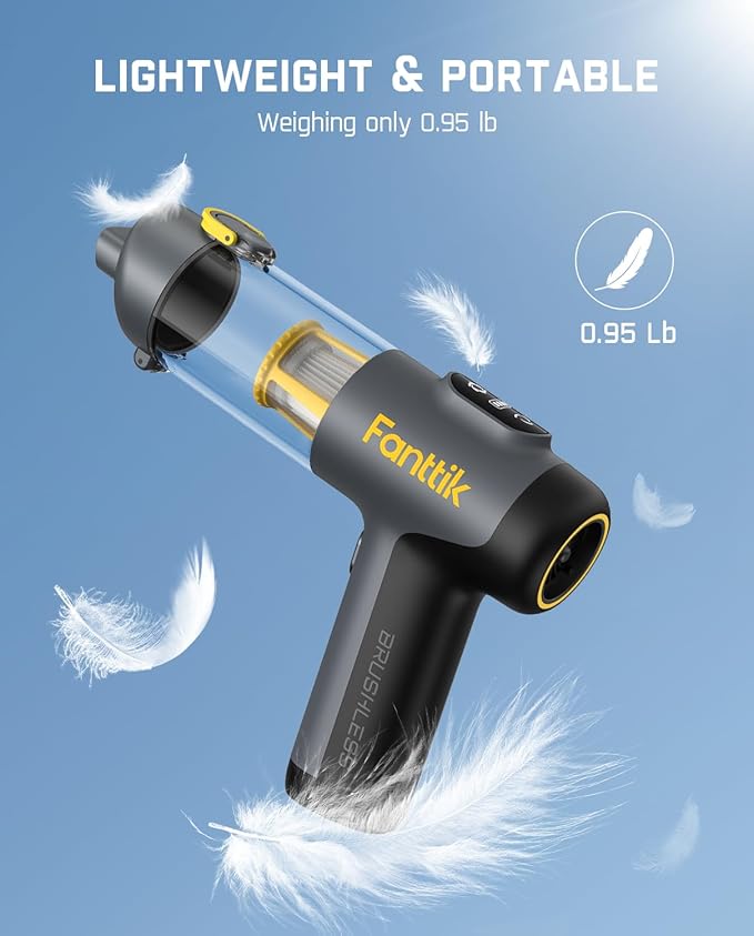 Fanttik Slim V9 Mix Car Vacuum, 4 in 1 Handheld Air Duster, 12000PA Suction Power with Smart LED Display, Cordless Portable M