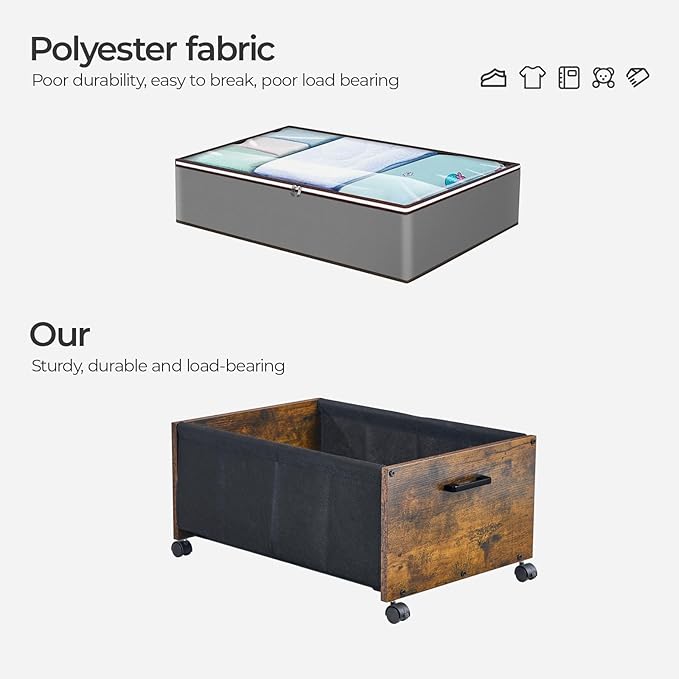 Under Bed Storage with Wheels, Wooden Under Bed Drawers On Wheels, Rolling Under Bed Shoe Storage, Space Saving, Rustic Brown