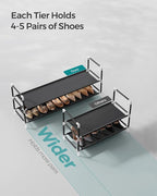 SONGMICS 2-Tier Shoe Rack, Shoe Storage for Hallway Closet, Slim and Space-Saving, Metal Frame, Non-Woven Fabric Shelves, Bla