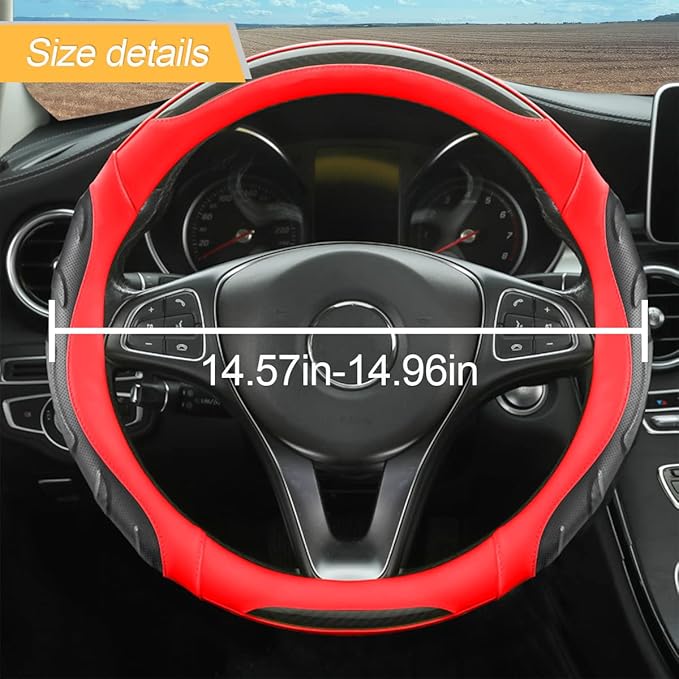 Leather Steering Wheel Cover, Auto Car Stretch Steering Wheel Protector, Universal 15 Inch Anti-Slip Breathable Odorless Stee