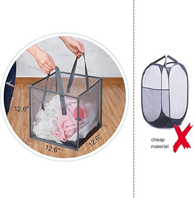 Pop Up Laundry Baskets - Mesh Collapsible Laundry Hampers Storage with Handle - Foldable for Washing Storage, Great for The K