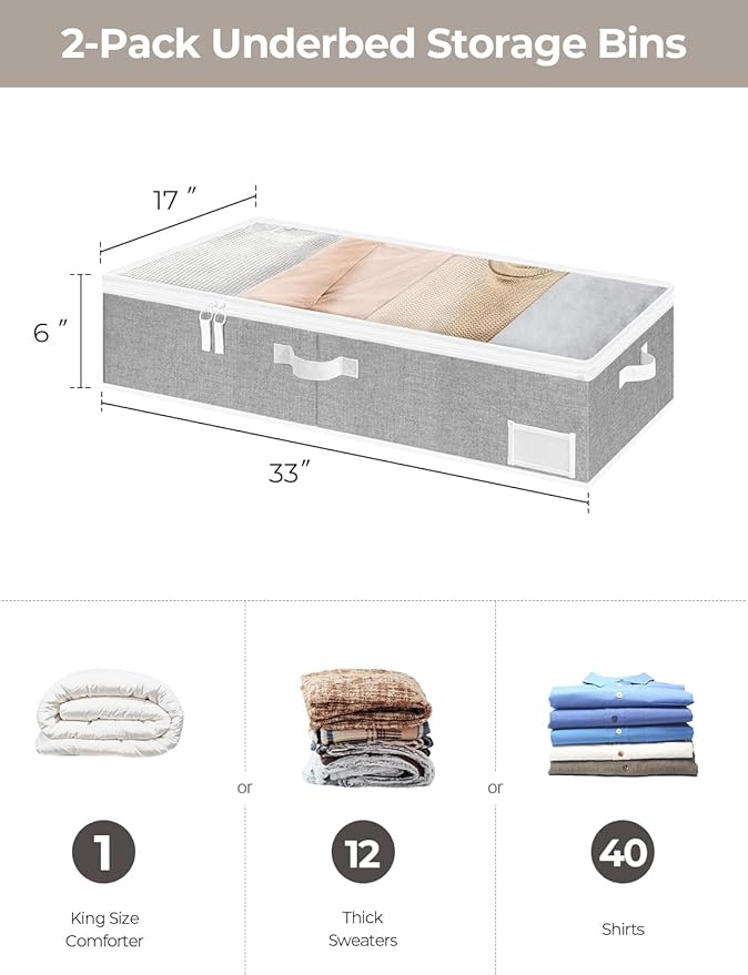 StorageWorks Black Storage Cubes with Large Under Bed Storage Containers