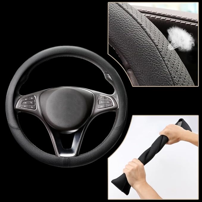 COFIT Breathable Car Steering Wheel Cover 15 inch Auto Universal Leather Wrap Non-Slip Steeringwheel Protector Automotive Int