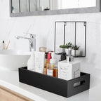 ALELION Black Bathroom Basket - Wooden Toilet Tank Paper Basket with Handle for Organizing - Back of Toilet Storage Organizer