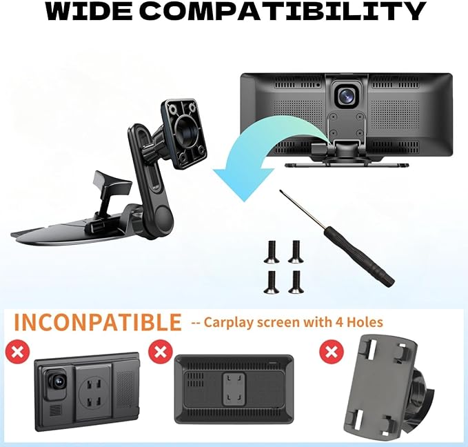 Extended CD Slot Mount for CarPlay Screen with Screws Adjustable Arm and 360° Rotating Universal Head 17mm Compatible with in-Car Monitors CD Slot CarPlay Mount