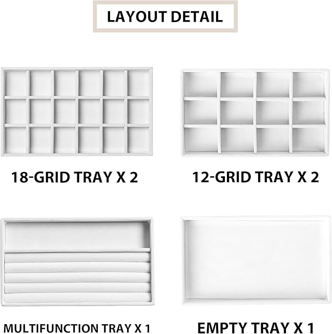 Frebeauty Jewelry Organizer Tray,Stackable Velvet Jewelry Trays,Drawer Inserts Earring Organizer For Women Jewelry Storage Di