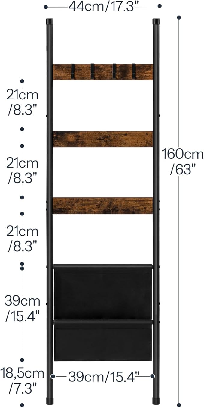 HOOBRO Blanket Ladder, 5 Tier Towel Rack, 17.3" L x 63" H, Wall-Leaning Blanket Rack for Living Room, Decorative Ladder with 