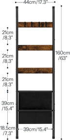 HOOBRO Blanket Ladder, 5 Tier Towel Rack, 17.3" L x 63" H, Wall-Leaning Blanket Rack for Living Room, Decorative Ladder with 