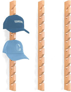 Solid Wood Hat Rack for Wall (3 Pack) - 30 Baseball Cap Organizer - Premium Beech Hat Holder & Vertical Display - Heavy Duty 