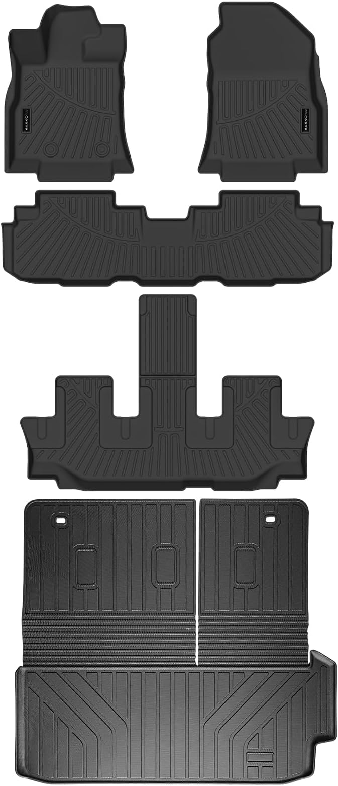 Auxko All Weather Floor Mats & Cargo Mat with Backrest Mat Fit for 2019-2025 Subaru Ascent 7/8 Seats TPE Liners Accessories All Season Guard Odorless Floor & Trunk Mats & Back Seat Protector