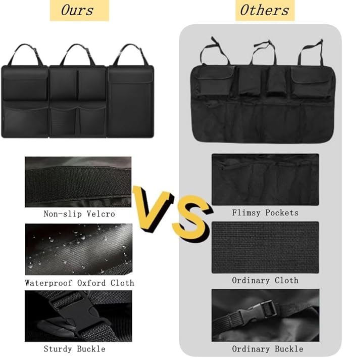 Car Trunk Organizer, Detachable Car Backseat Hanging Organizer with 7 Large Storage Pockets, Collapsible Back Seat Organizer
