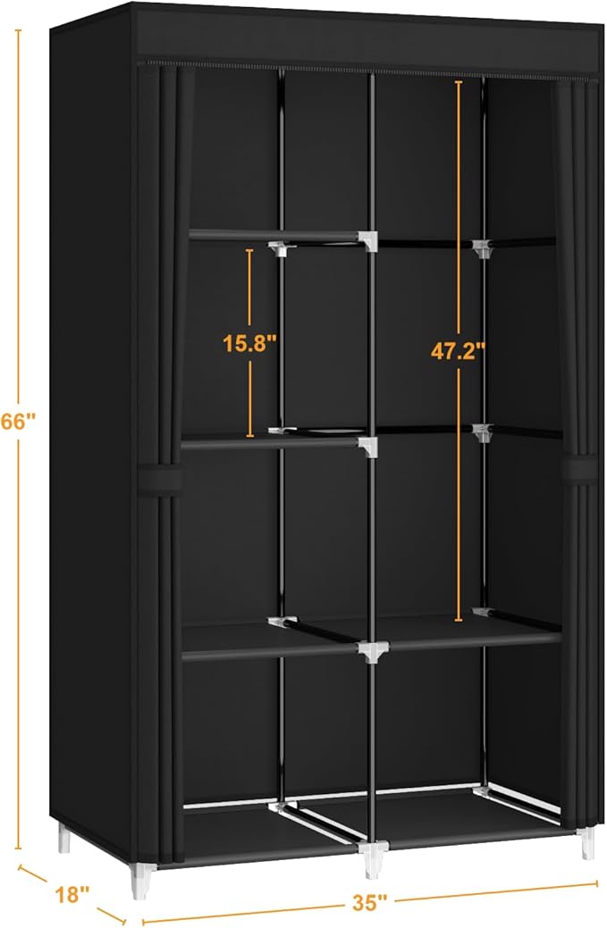 MOGELAFOO 35 Inch Portable Closet for Small Room, Clothing Organizer Storage Rack with Non-Woven Fabric Cover, 1 Clothes Hang