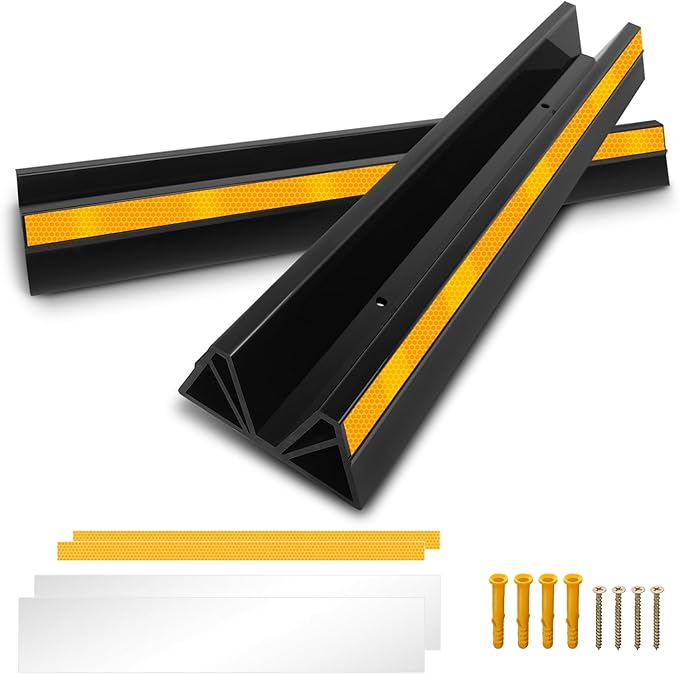 ROBLOCK 18" Parking Stopper for Garage, Car Stopper for Garage Precision Stopping, Heavy Duty Parking Block with Reflective Strips, Suitable for Car, SUV, Easy Install, 2 Packs