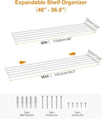 FIRJOY Expandable Wall-Mounted Closet Shelf Organizer, Adjustable Storage Rack, Heavy Duty (White, 46" - 56.5")