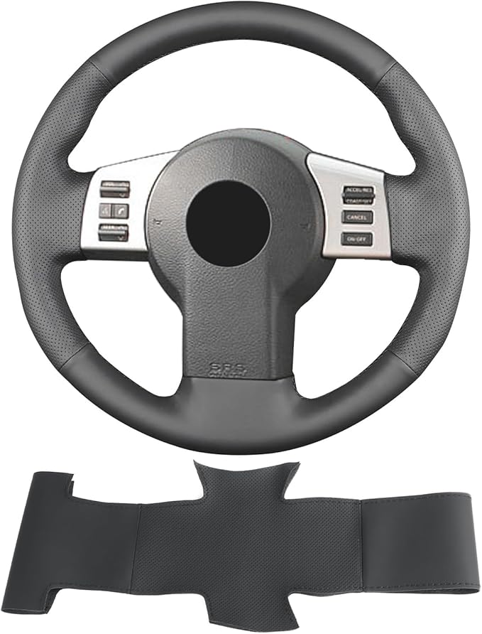 Hand-Stitched Steering Wheel Cover,Fit for Nissan Frontier 2005-2021/Pathfinder 2005-2012/Xterra 2005-2015,Non-Slip Breathable Microfiber Leather Steering Wheel Cover on Wrap DIY Hand Sewn