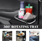 povtii Car Adjustable Food Tray, 360 Swivel Car Food Tray, 8.7 Inch Diameter, Non-Slip Clip Type Snack Tray, Black
