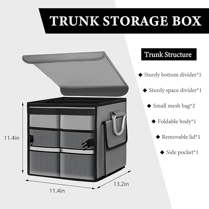 Trunk Organizer with Lid, 28L Collapsible Cargo Organizer with Aluminum Handles & Reflective Strip, Multi-Purpose Waterproof