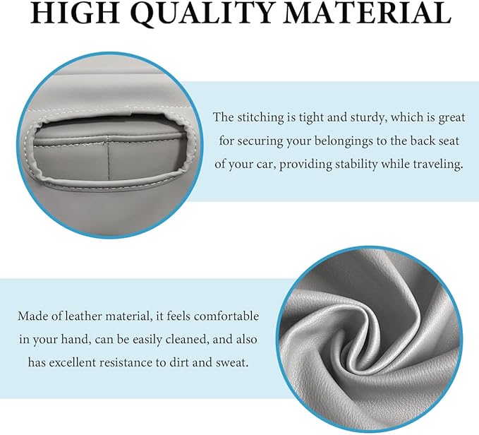 Car Back Seat Organizer, Leather Automotive Rear Seat Couch Cup Holder Expander Tray, Vehicle Cup Holder Tray Holds Snacks Remotes Phones for Truck RV Boat Couch Pillow Bed (Gray)