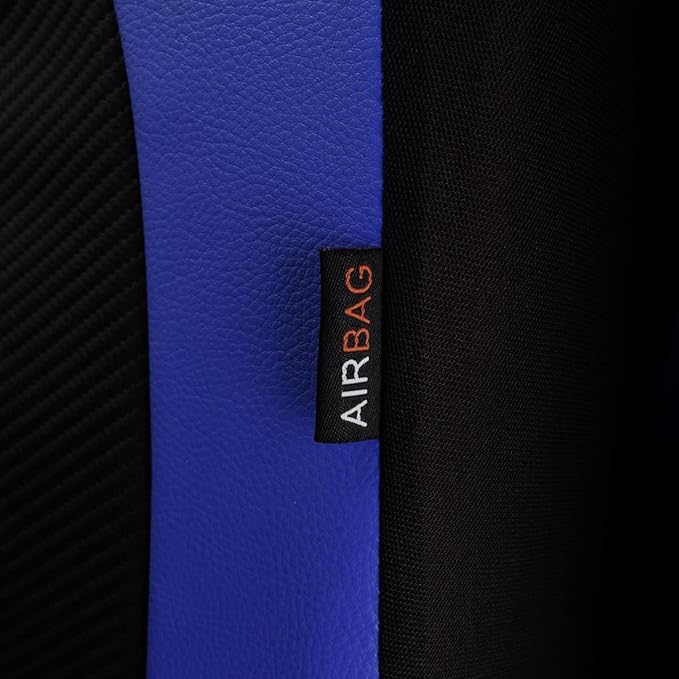 Flying Banner car seat Covers Protects Water Proof Faux Leather Carbon Fiber Front and Rear Bench (Blue Black, Full Set - 9PC