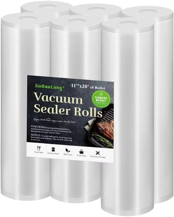 Vacuum Sealer Bags For Food:6 Rolls 11"x20' Commercial Grade BPA Free Bag Rolls Durable Customized Size Food Vac Bags for Sto