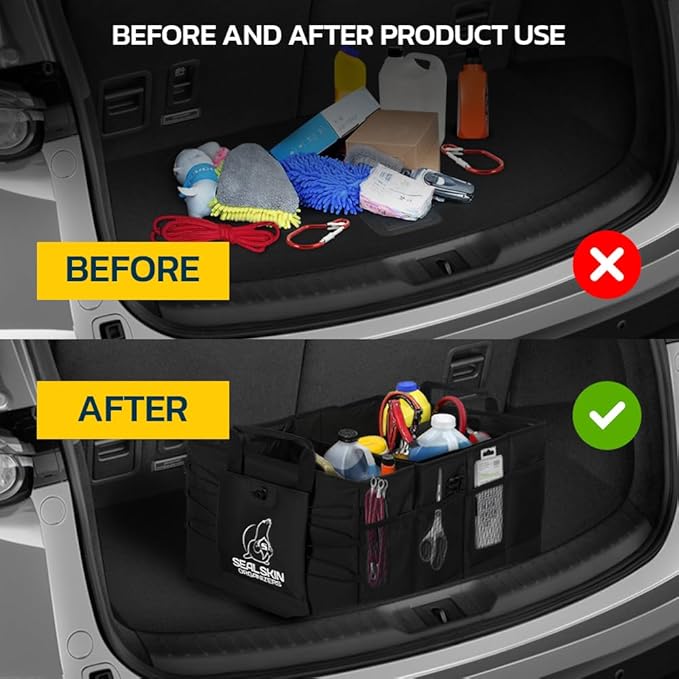 Seal Skin Covers Trunk Organizer for SUV, Car & Truck - Premium Heavy Duty and Collapsible with 3 Adjustable Sizes - Lightweigh