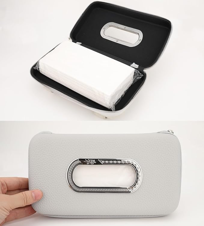 Car Tissue Holder, Sun Visor Napkin Holder, Car Visor Tissue Holder, Luxury PU Leather Backseat Tissue Case Holder (Grey)